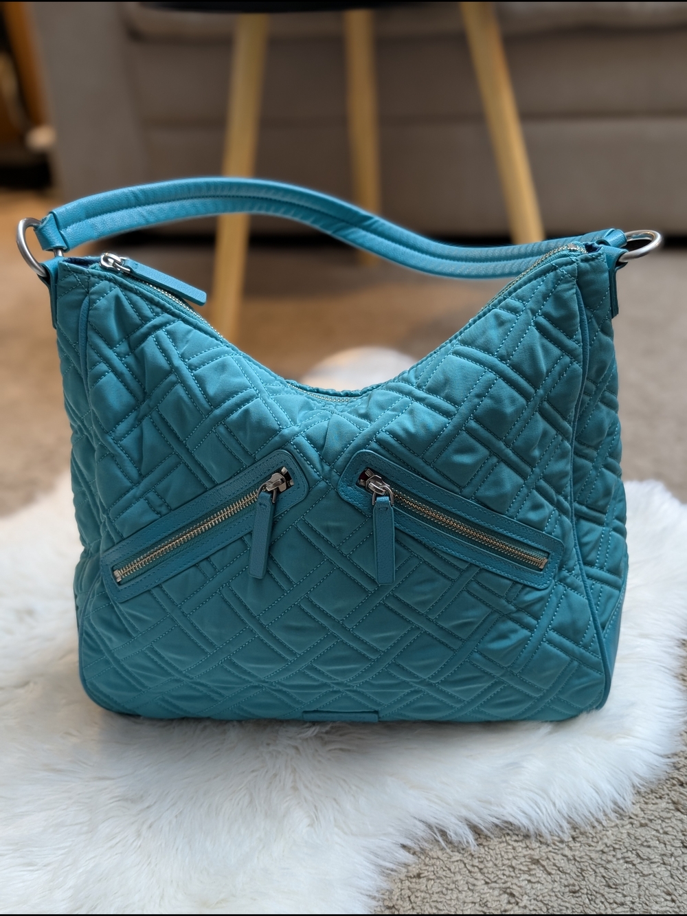 Vera Bradley Vivian Hobo Bag Turquoise Quilted Handbag Shoulder Bag
